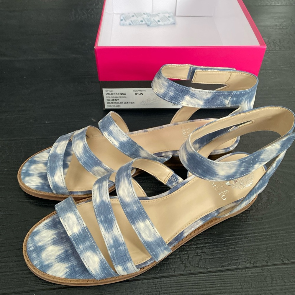 Vince Camuto Leather Demi-Wedge Sandals Resensa Bluesy Watercolor Size 8.5 wide